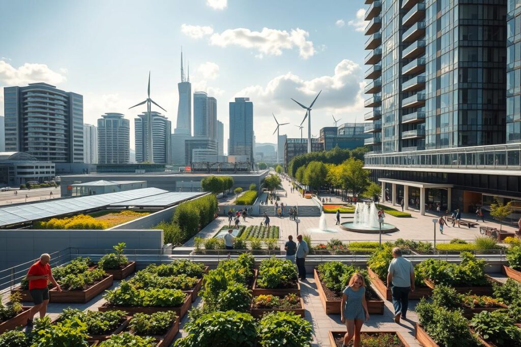 A tranquil scene of a futuristic German cityscape, with modern high-rise buildings and sleek infrastructure. In the foreground, a group of people engage in urban gardening, tending to lush vegetable patches and herb gardens. Solar panels adorn the rooftops, casting a warm, natural glow. In the middle ground, a bustling public plaza features water fountains and play areas, where families and friends gather. In the background, towering wind turbines and verdant green spaces symbolize Germany's commitment to sustainable living and reducing salt consumption. The overall atmosphere conveys a sense of harmony, innovation, and a thriving, eco-conscious community. A tranquil scene of a futuristic German cityscape, with modern high-rise buildings and sleek infrastructure. In the foreground, a group of people engage in urban gardening, tending to lush vegetable patches and herb gardens. Solar panels adorn the rooftops, casting a warm, natural glow. In the middle ground, a bustling public plaza features water fountains and play areas, where families and friends gather. In the background, towering wind turbines and verdant green spaces symbolize Germany's commitment to sustainable living and reducing salt consumption. The overall atmosphere conveys a sense of harmony, innovation, and a thriving, eco-conscious community.